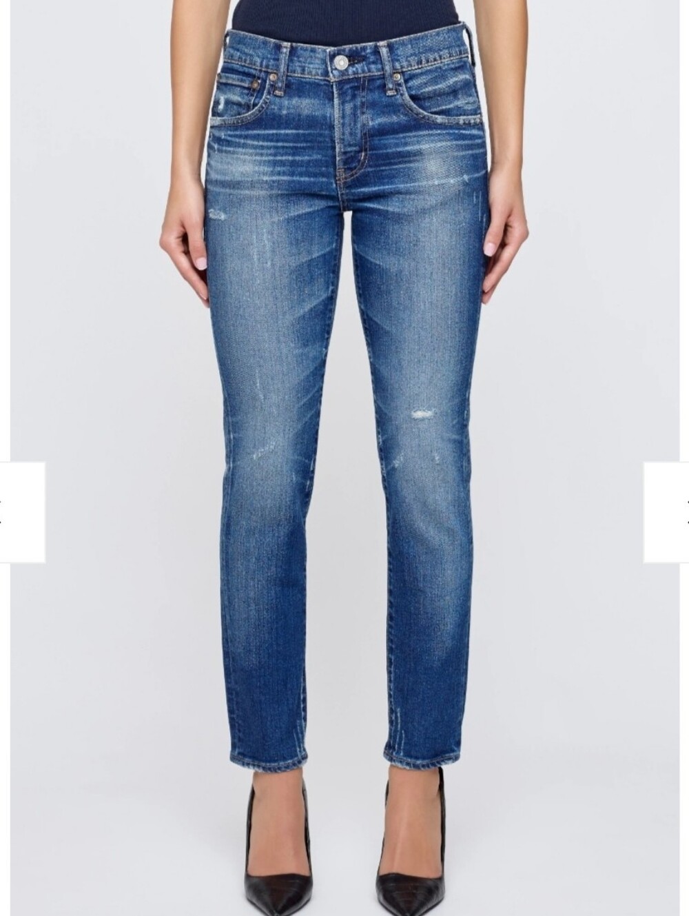 MOUSSY VINTAGE Velma Skinny Blue Jeans Size 30 Distressed Ankle Cropped Japan